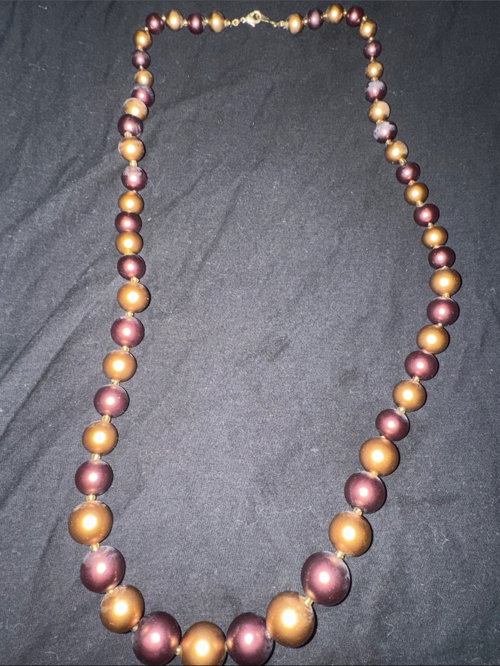 Elegant Two-Tone Gold and Deep Burgundy Bead Necklace
